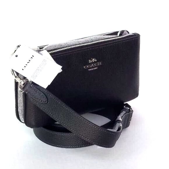 NWT Coach CJ789 Double Zip Crossbody in Refine Pebble Leather Clutch in Black - Picture 12 of 16